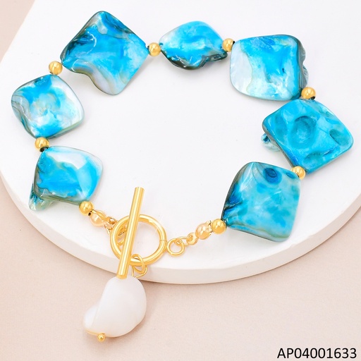 [AP04001633] PULSERA DOR ROMBO CELESTE C/ BLANCO CIERRE TIFFANY EM. BA2304-45