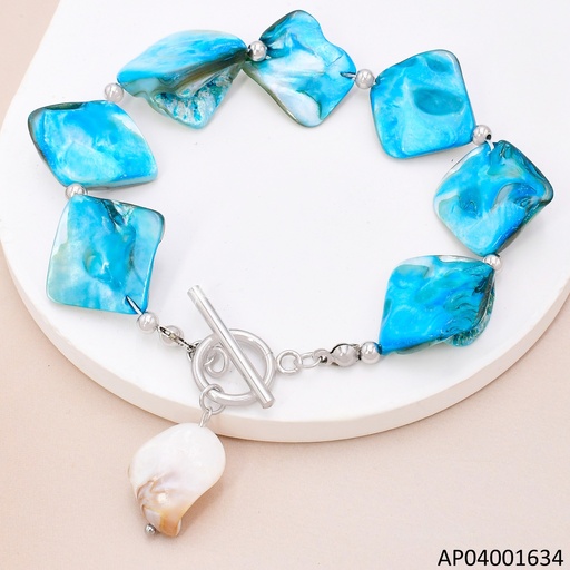 [AP04001634] PULSERA PLAT ROMBO CELESTE C/ BLANCO CIERRE TIFFANY EM. BA2305-45