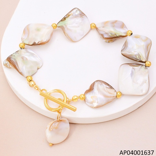 [AP04001637] PULSERA DOR ROMBOS GRISES C/ CREMA CIERRE TIFFANY EM.BA2308-45