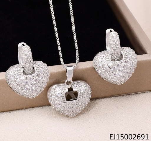 [EJ15002691] SET PLAT.DOBLE CARA CORAZON INF. ZIRC./CALADO SE31193-6