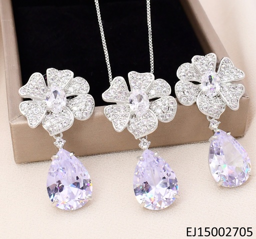 [EJ15002705] SET PLAT.FLOR 6 PET.CORAZON ZIRC.C/ZIRC.GOTA SE1261-6