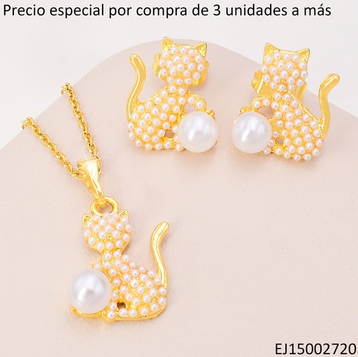 [EJ15002720] SET GATO C/PERLITAS-PERLA MEDIANA SE1354-110