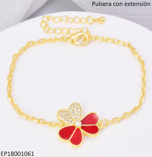 [EP18001061] PULSERA CENTRO FLOR 3 PETALOS ROJO/ZIRC.BE685-9
