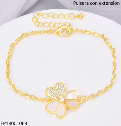 [EP18001063] PULSERA CENTRO FLOR 3 PETALOS BLANCO/ZIRC.BE687-9