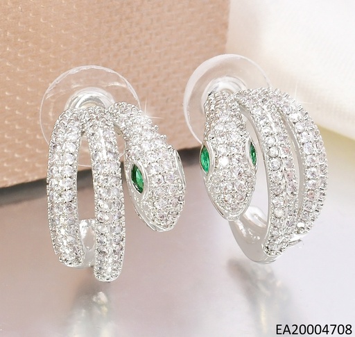 [EA20004708] ARETES TRENDY PLAT.SERPIENTE ZIRCONIAS OJOS VERDES EE4650-6