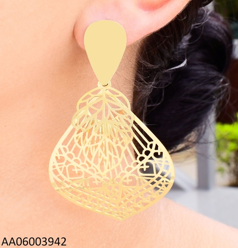 [AA06003942] ARETES DOR GOTA INVERTIDA/ HOJA CALADA KE112648-BI