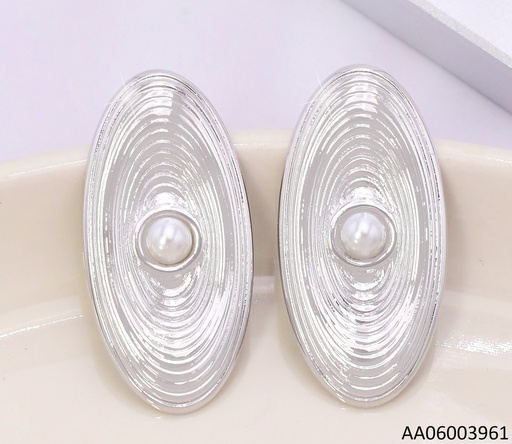 [AA06003961] ARETES PLAT OVALO RAYADO/PERLA CENTRO KE118942