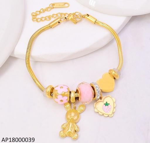 [AP18000039] PANDORA FLEXIBLE DIJES OSO/RUEDA FLORAL/CORAZON FRESA BA2168-45 (C.ROSA)