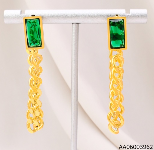 [AA06003962] ARETES CADENA C/ZIRC.RECTANGULAR VERDE KE109009