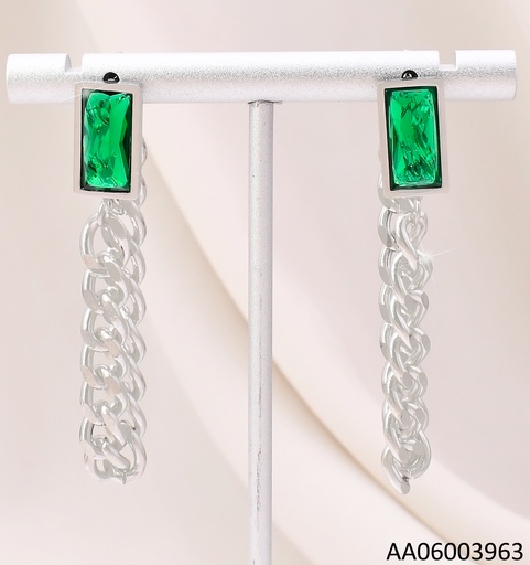 [AA06003963] ARETES PLAT.CADENA C/ZIRC.RECTANGULAR VERDE KE109009