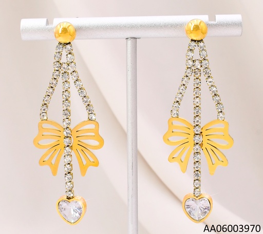 [AA06003970] ARETES "V" ZIRC C/LAZO DORADO KE112644-BI