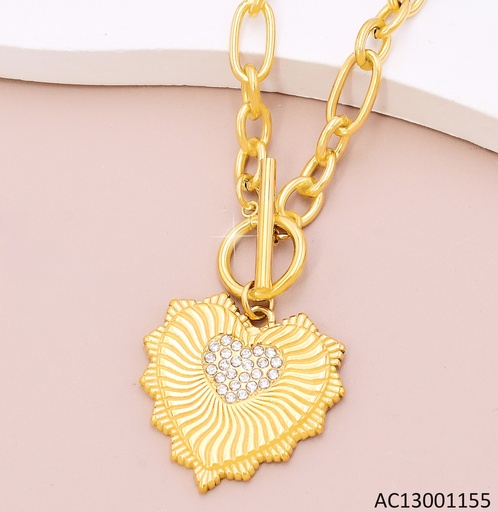 [AC13001155] CADENA DOR CORAZON RAYADO /ZIRC CENTRO/CIERRE TIFFANY 1975-066