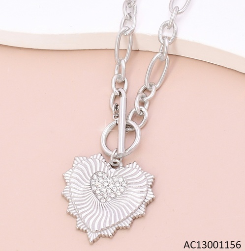 [AC13001156] CADENA PLAT CORAZON RAYADO /ZIRC CENTRO/CIERRE TIFFANY 5065-066