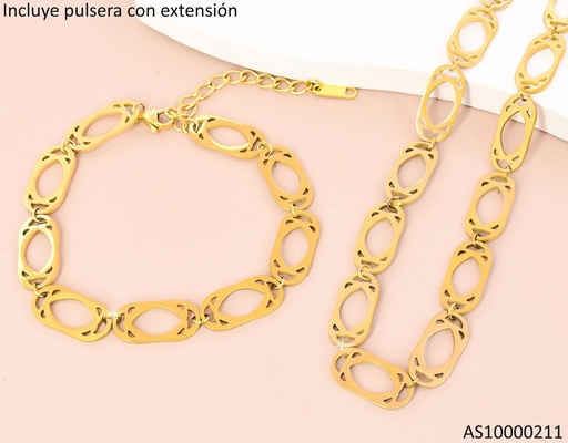 [AS10000211] SET DOR PULSERA & CADENA DISEÑO OVALADO 0452-696