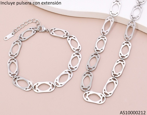 [AS10000212] SET PLAT PULSERA & CADENA DISEÑO OVALADO 7354-696