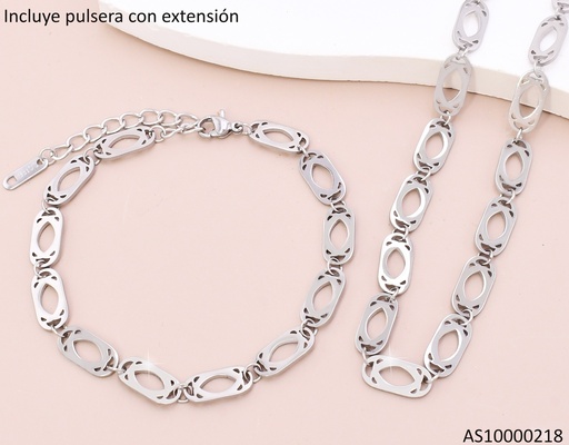 [AS10000218] SET PLAT CADENA & PULSERA DISEÑO OVALADO PEQ. 7353-696