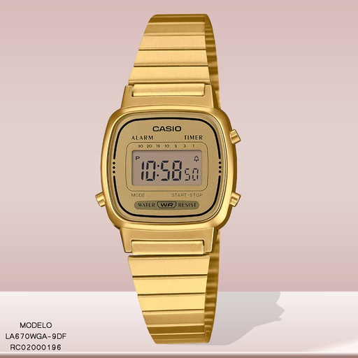 [RC02000196] RELOJ CASIO DIGITAL DAMA LA670WGA-9DF METAL DOR.