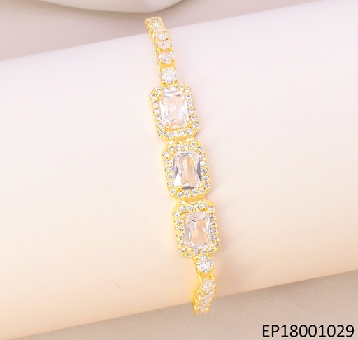 [EP18001029] PULSERA DOR ZIRC RD / 3 ZIRC RECT. CENTRO BE500-318 (TENNIS)