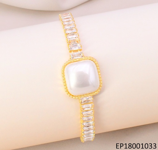 [EP18001033] PULSERA DOR CENTRO PERLA/ ZIRC. RECT. HORIZONTAL BE505-318 (TENNIS)