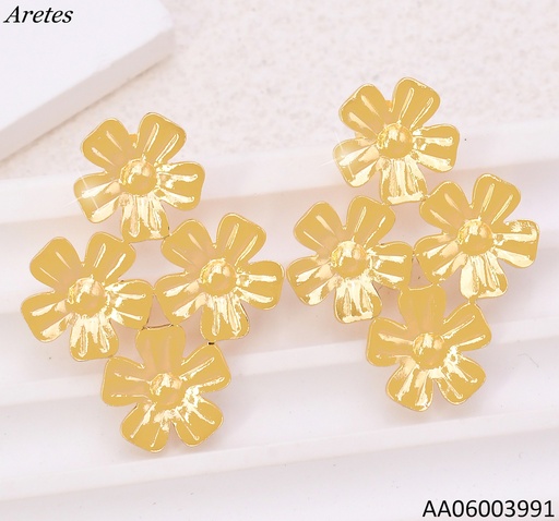 [AA06003991] ARETES ROMBO C/4 FLORES DOR.N3509-123