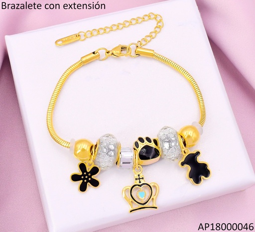 [AP18000046] PANDORA FLEXIBLE DIJES HUELLA/CORONA/FLOR/RUEDAS GRISES BA2195-45