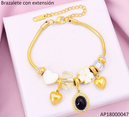 [AP18000047] PANDORA FLEXIBLE DIJES CORAZON/FLOR/OVALO NEGRO /RUEDA BA2176-45