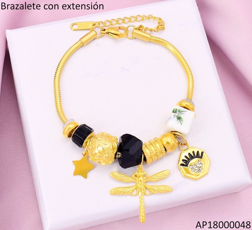 [AP18000048] PANDORA FLEXIBLE DIJES LIBELULA/ESTRELLA/RUEDA NEGRA/CUADRO BA2198-45