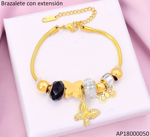 [AP18000050] PANDORA FLEXIBLE DIJES MARIPOSAS ZIRC/CALADA/RUEDA NEGRA & GRIS BA2192-45