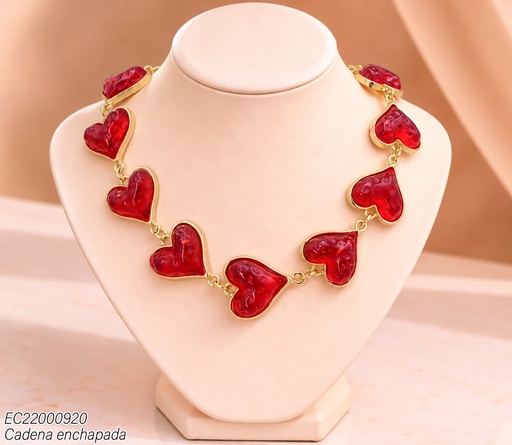 [EC22000920] CADENA CORAZONES ROJOS BORDES DORADOS CE441-9