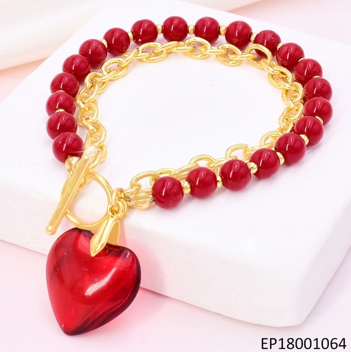 [EP18001064] PULSERA DOR /PELOTITAS ROJAS/CORAZON/CIERRE TIFFANY BE793
