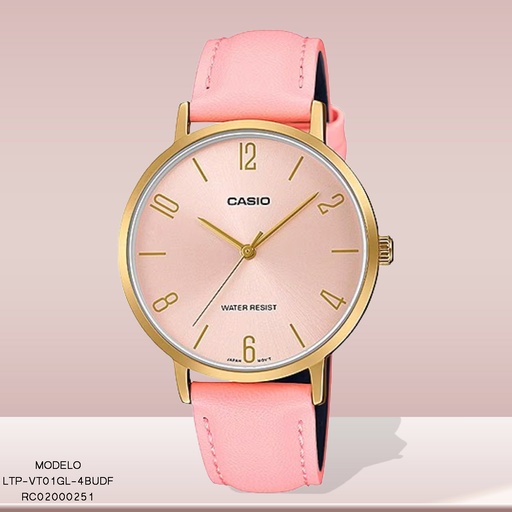[LTP-VT01GL-4BUDF] RELOJ CASIO ANALOGO DAMA LTP-VT01GL-4BUDF CUERO ROSADO
