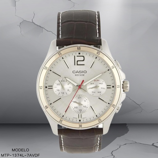[MTP-1374L-7AVDF] RELOJ CASIO ANALOGO CAB MTP-1374L-7AVDF CUERO CAFE