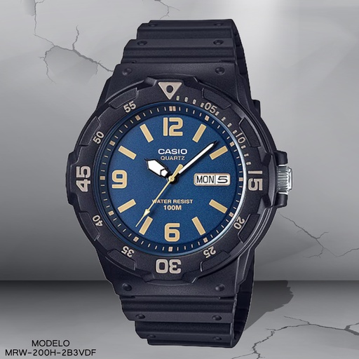 [MRW-200H-2B3VDF] RELOJ CASIO ANALOGO CAB MRW-200H-2B3VDF SILICON NEGRO