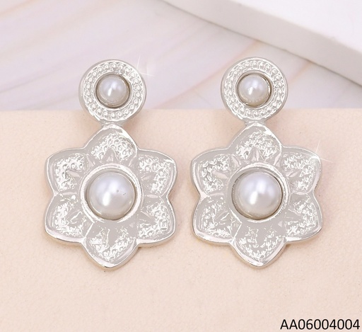 [AA06004004] ARETES PLAT.RD/FLOR PERLA CENTRO 7067-446