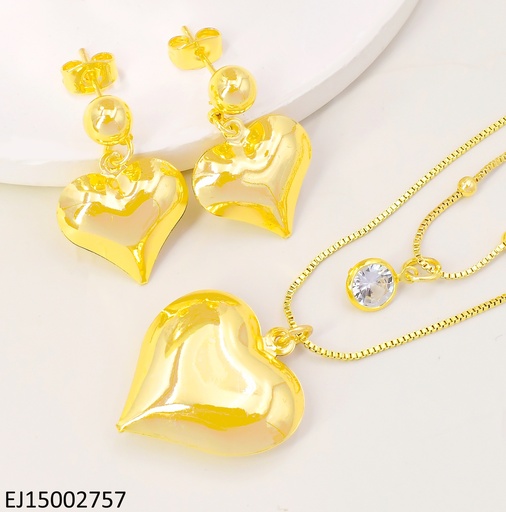 [EJ15002757] SET CORAZON INFLADO LISO ARETES DE COLGAR SE1003-9