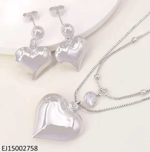[EJ15002758] SET PLAT.CORAZON INFLADO LISO ARETES DE COLGAR SE1004-9