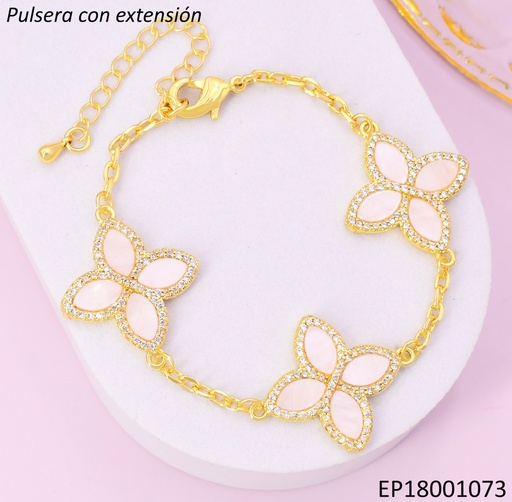 [EP18001073] PULSERA DOR FLOR NACAR (4) PETALOS/BORDE ZIRC. BE678-9