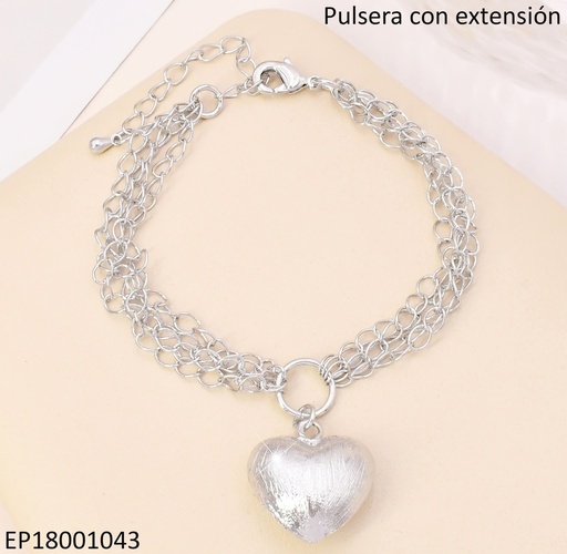 [EP18001043] PULSERA PLAT.MULTIPLES CADENITAS DIJE:CORAZON INF.BE589-9