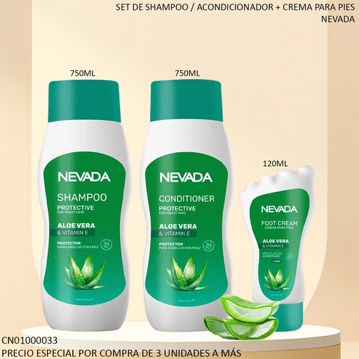 [CN01000033] SET CAPILAR + PIES  NEVADA 750ML/120ML/750 ALOE VERA & VITAMIN E