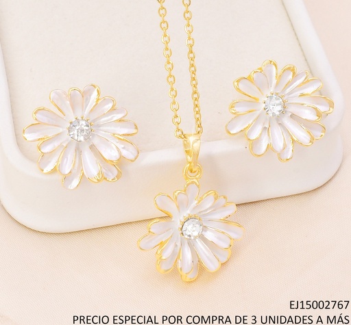 [EJ15002767] SET DORADO FLOR PETALOS ALARGADOS BLANCO/ZIRC. CENTRO SE1343-110