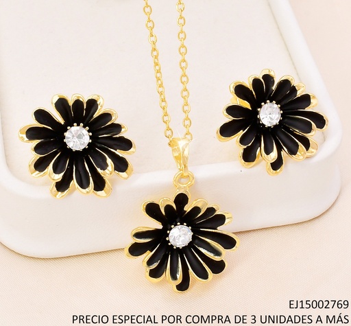 [EJ15002769] SET DORADO FLOR PETALOS ALARGADOS NEGRO/ZIRC. CENTRO SE1344-110