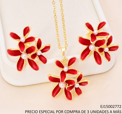 [EJ15002772] SET DORADO 3 FLORES ROJAS/ PERLA CENTRO SE1337-110