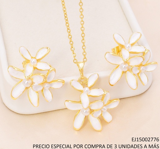 [EJ15002776] SET DORADO 3 FLORES BLANCAS/PERLA CENTRO SE1335-110