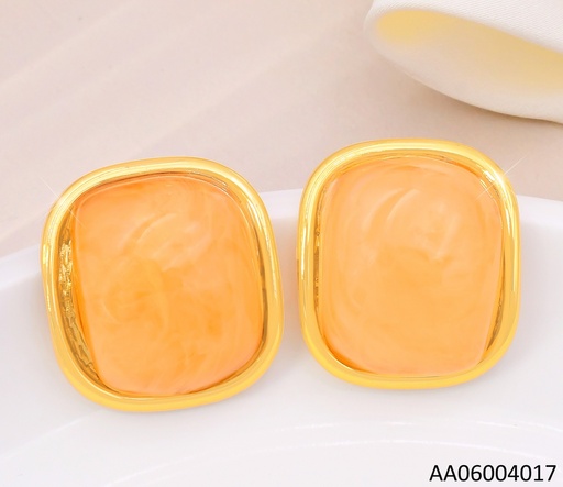 [AA06004017] ARETES CUADRO NARANJA  / BORDE DORADO EA1295-416