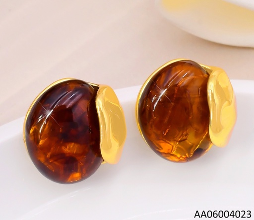 [AA06004023] ARETES OVALO CAFE / BORDE PLACA DORADA EA1291-416
