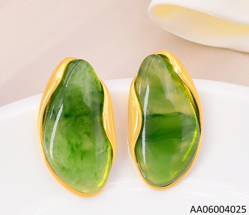 [AA06004025] ARETES OVALO IRREGULAR VERDE  EA1292-416