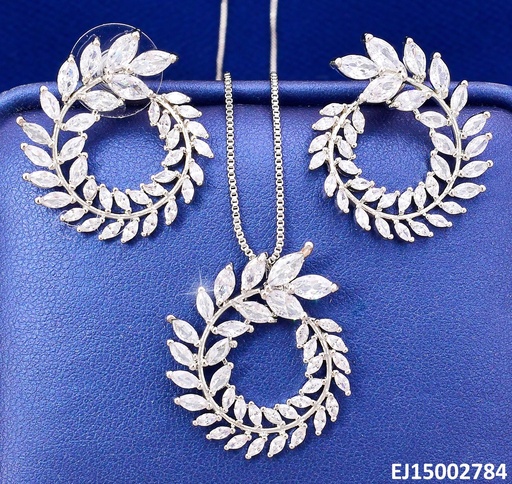 [EJ15002784] SET PLATEADO RD HOJITAS ZIRC. SE1227-6