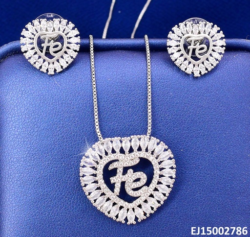 [EJ15002786] SET PLATEADO CROQUI CORAZON "FE" CENTRO SE1215-6