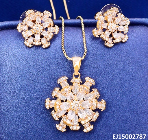 [EJ15002787] SET DORADO FLOR 2 NIVELES ZIRC SE1244-6