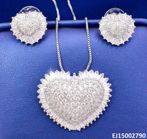 [EJ15002790] SET PLATEADO CORAZON ZIRC RD/ BORDE ZIRC RECT. SE1201-6